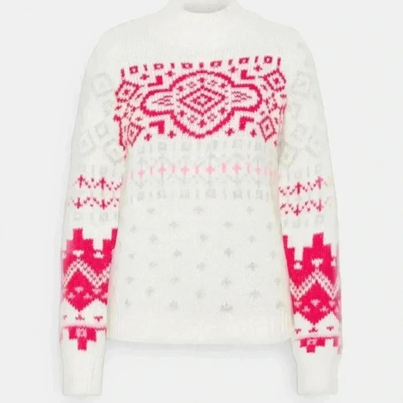 GAP TRIBAL PATTERN PINK HIGH NECK ALPACA WOOL SWEATER NWT SOZE MEDIUM - Picture 1 of 7